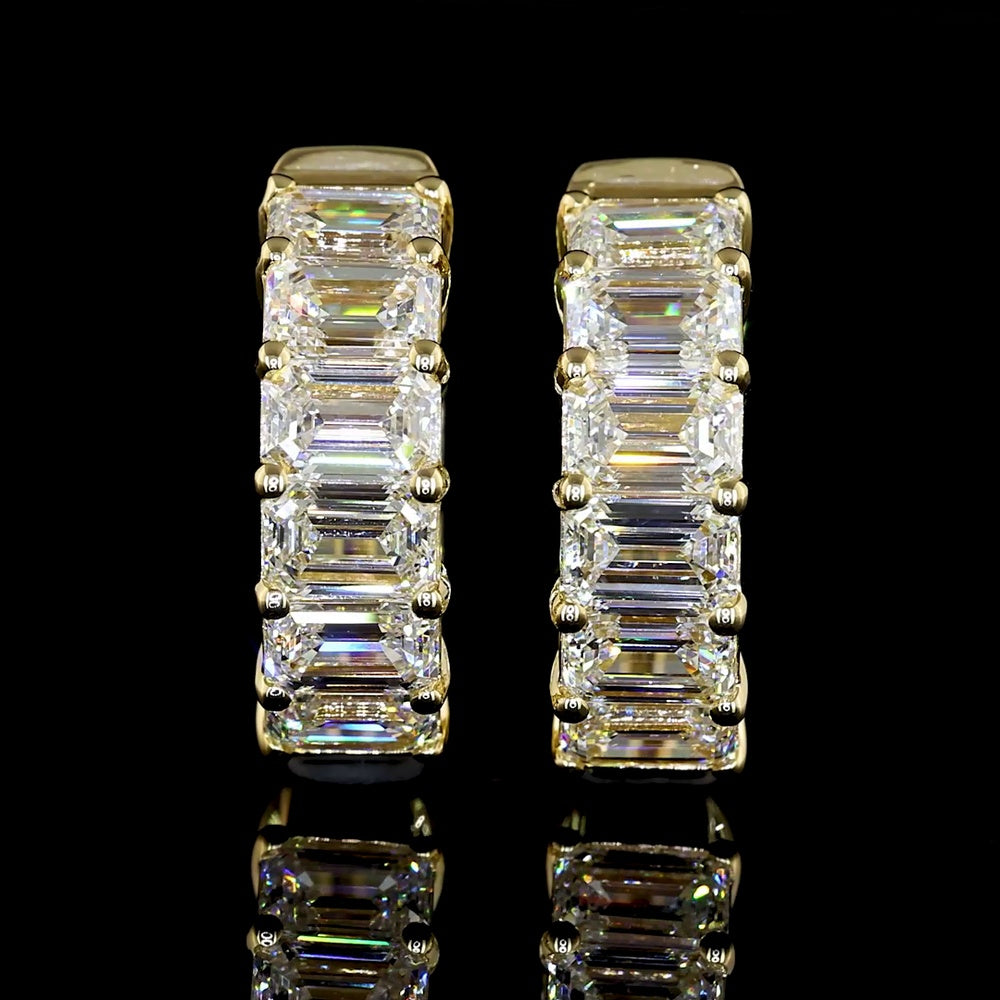 14K Yellow Gold Emerald-Cut Lab Diamond Huggie Hoop Earrings - 3.44 Carats Total Diamond Weight, E-F Color, VS Clarity - Covaloro Fine Jewelry