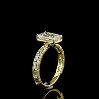 14K Yellow Gold Emerald Cut Lab Diamond Ring with Baguette Side Stones - 3.14 Total Carat Weight, E-F VVS2, IGI Certified - Covaloro Fine Jewelry