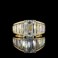 14K Yellow Gold Emerald Cut Lab Diamond Ring with Graduated Baguette Side Stones - 5.84 Carats Total Diamond Weight - Covaloro Fine Jewelry