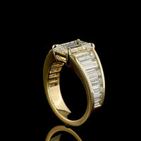 14K Yellow Gold Emerald Cut Lab Diamond Ring with Graduated Baguette Side Stones - 5.84 Carats Total Diamond Weight - Covaloro Fine Jewelry