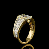 14K Yellow Gold Emerald Cut Lab Diamond Ring with Graduated Baguette Side Stones - 5.84 Carats Total Diamond Weight - Covaloro Fine Jewelry
