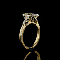 14K Yellow Gold Emerald Cut Lab Diamond Ring with Marquise and Round Side Stones - 2.81 Carat Total Diamond Weight, IGI Certified - Covaloro Fine Jewelry