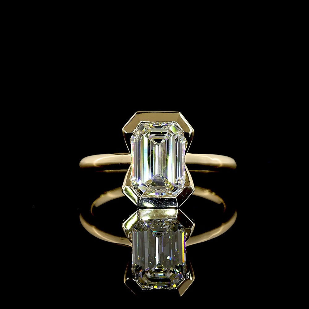 14K Yellow Gold Emerald Cut Lab Diamond Solitaire Ring - 2.25 Carats Total Diamond Weight IGI Certified - Covaloro Fine Jewelry