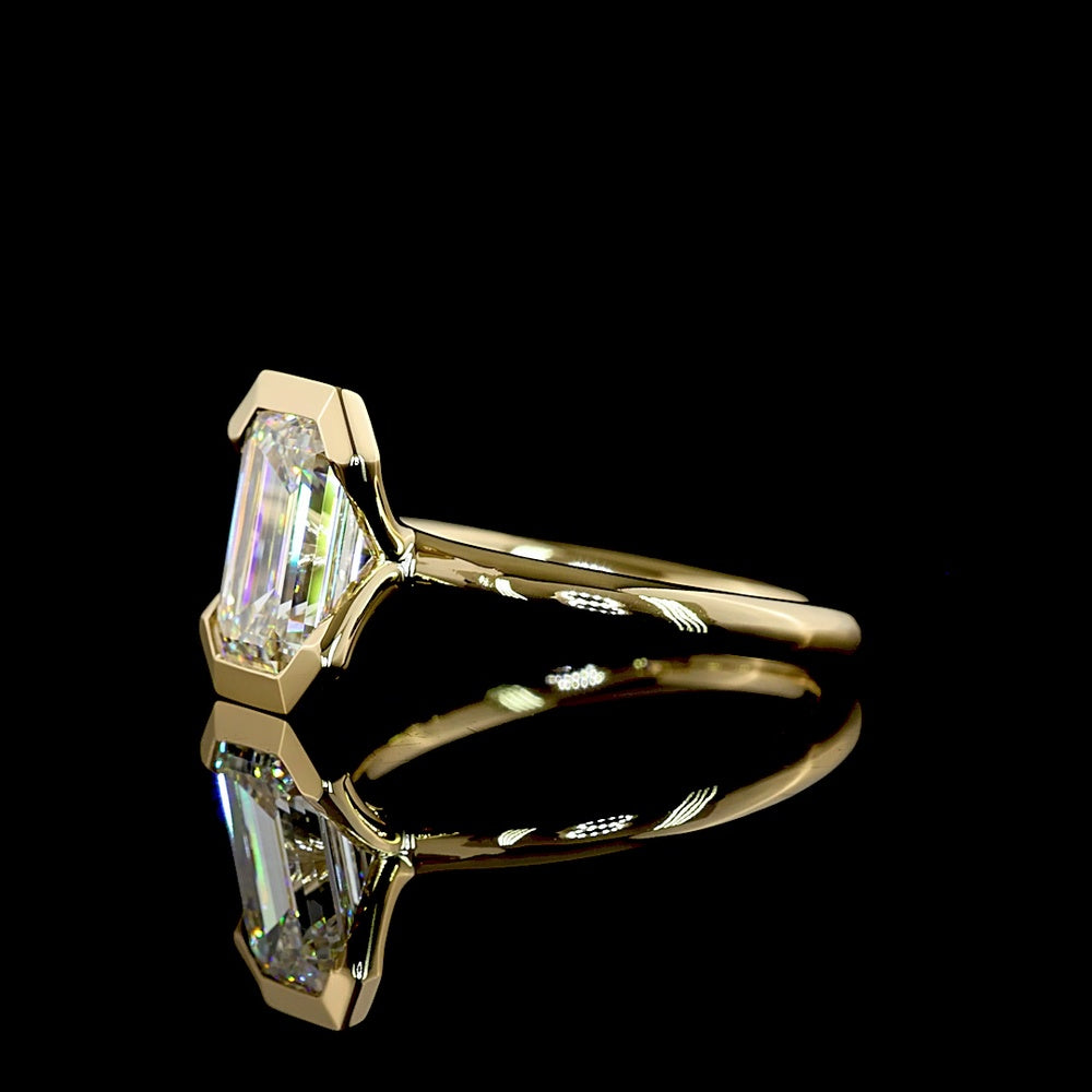 14K Yellow Gold Emerald Cut Lab Diamond Solitaire Ring - 2.25 Carats Total Diamond Weight IGI Certified - Covaloro Fine Jewelry