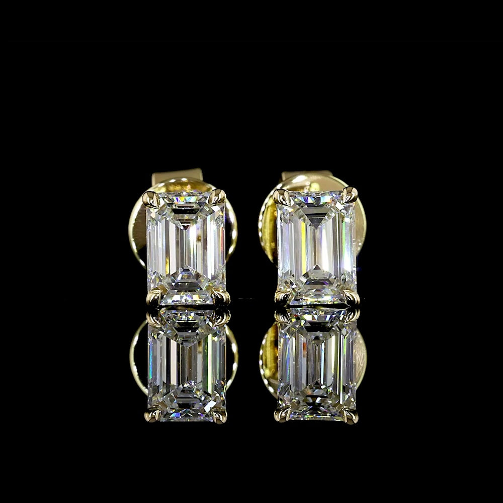 14K Yellow Gold Emerald Cut Lab Diamond Stud Earrings - 1.08 Total Carat Weight, E-F Color, VVS2 Clarity - Covaloro Fine Jewelry