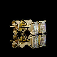 14K Yellow Gold Emerald Cut Lab Diamond Stud Earrings - 2.03 Carats Total Diamond Weight (D VVS2 and E VVS2) - Covaloro Fine Jewelry