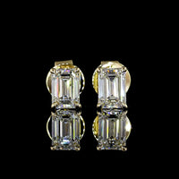 14K Yellow Gold Emerald Cut Lab Diamond Stud Earrings - 2.03 Carats Total Diamond Weight (D VVS2 and E VVS2) - Covaloro Fine Jewelry