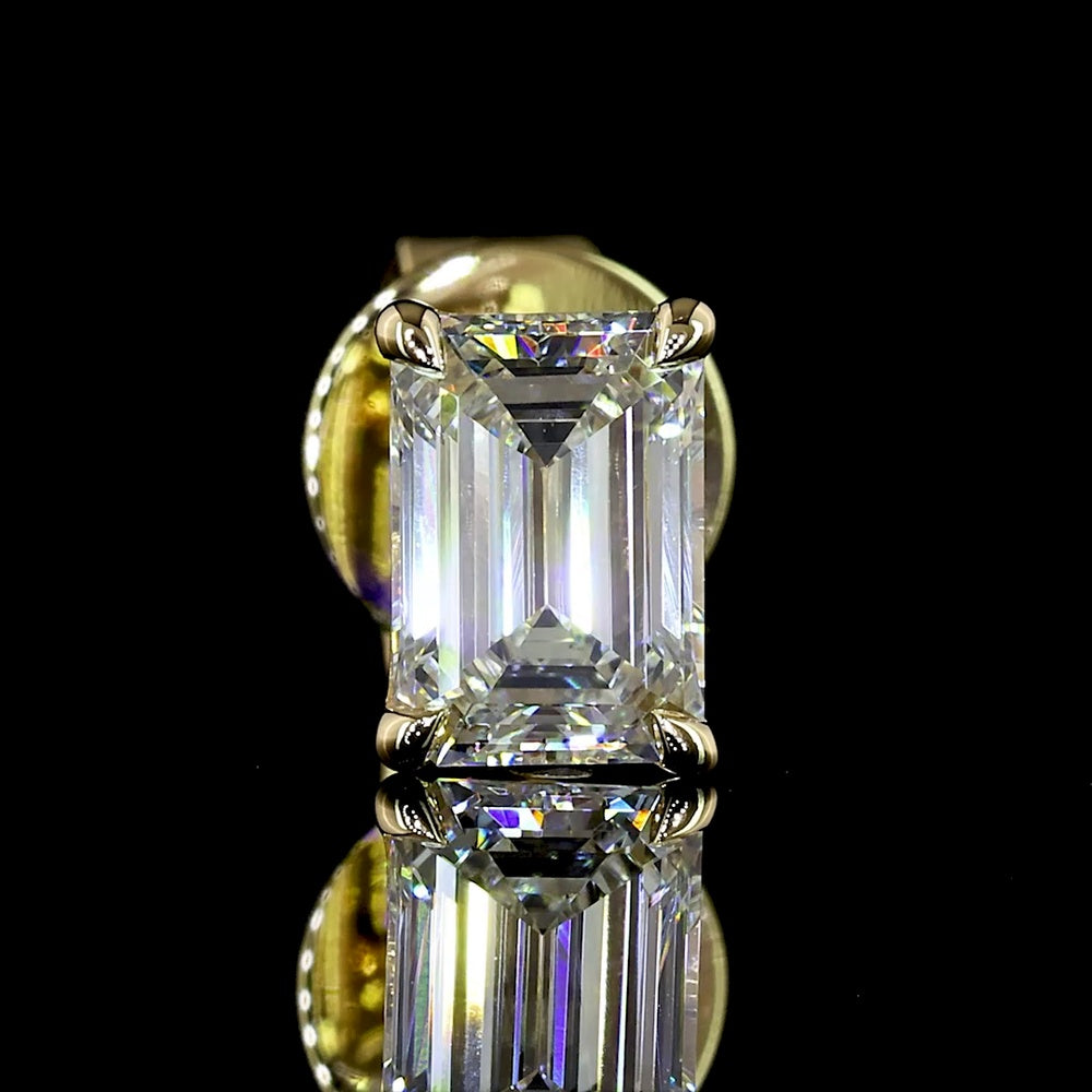 14K Yellow Gold Emerald Cut Lab Diamond Stud Earrings - 2.03 Carats Total Diamond Weight (D VVS2 and E VVS2) - Covaloro Fine Jewelry