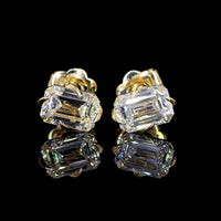 14K Yellow Gold Emerald Cut Lab Diamond Stud Earrings - 2.07 Carat Total Weight (D VS2 & E VVS2) - Covaloro Fine Jewelry