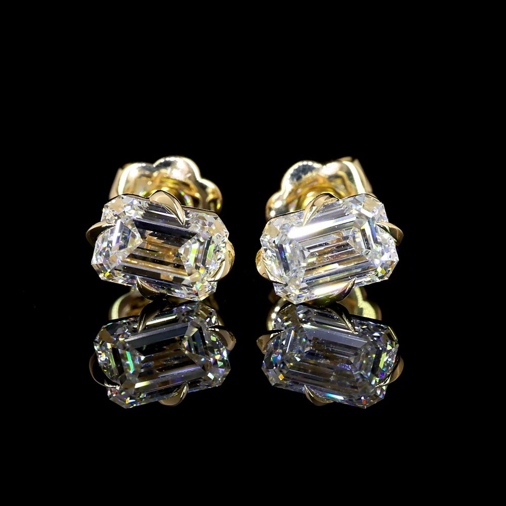 14K Yellow Gold Emerald Cut Lab Diamond Stud Earrings - 2.07 Carat Total Weight (D VS2 & E VVS2) - Covaloro Fine Jewelry