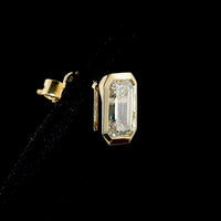 14K Yellow Gold Emerald Cut Lab Diamond Stud Earrings - 3.01 Carats Total Diamond Weight (Bezel Set, North-South Orientation, IGI Certified) - Covaloro Fine Jewelry