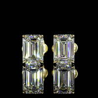14K Yellow Gold Emerald Cut Lab Diamond Stud Earrings - 3.08 Carats Total Diamond Weight (E-F Color, VVS2 Clarity) - Covaloro Fine Jewelry