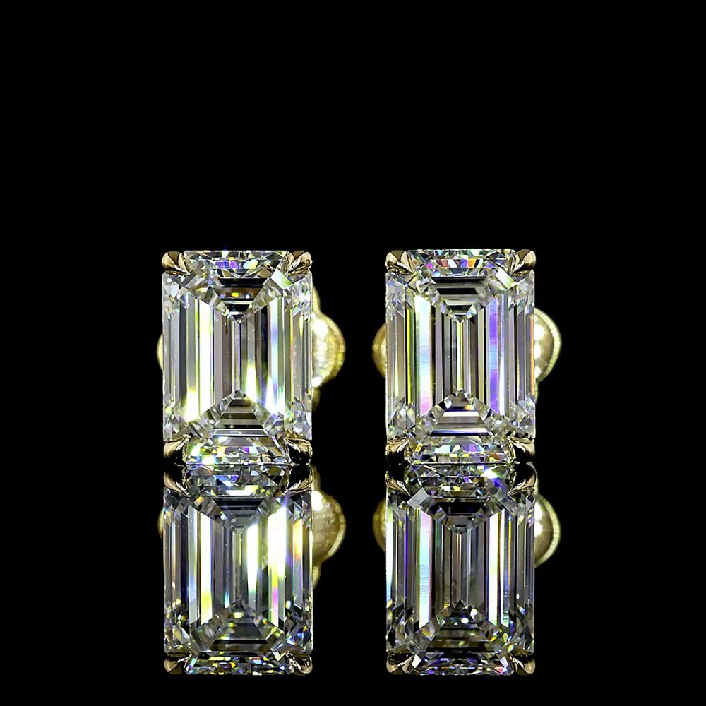 14K Yellow Gold Emerald Cut Lab Diamond Stud Earrings - 3.08 Carats Total Diamond Weight (E-F Color, VVS2 Clarity) - Covaloro Fine Jewelry