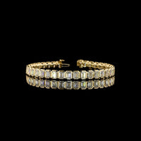 14K Yellow Gold Emerald Cut Lab Diamond Tennis Bracelet - 12.18 Carat Total Weight, Bezel Set, 38 Stones, E-F VS Quality - Covaloro Fine Jewelry