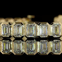 14K Yellow Gold Emerald Cut Lab Diamond Tennis Bracelet - 12.18 Carat Total Weight, Bezel Set, 38 Stones, E-F VS Quality - Covaloro Fine Jewelry