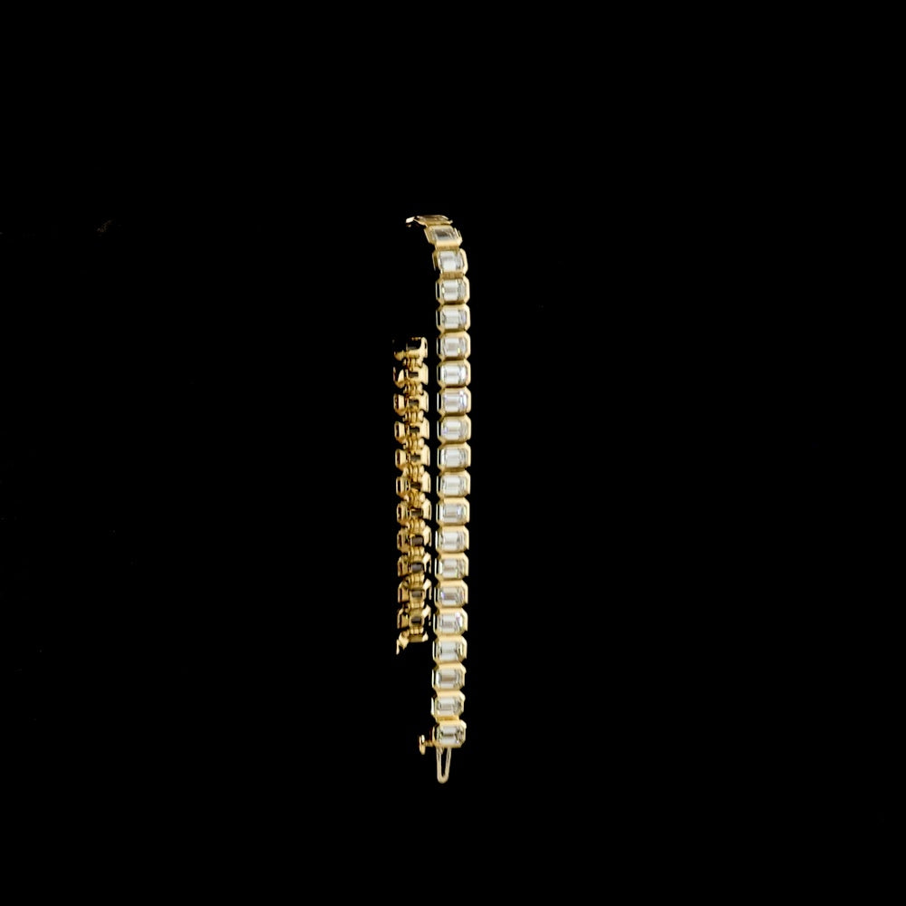 14K Yellow Gold Emerald Cut Lab Diamond Tennis Bracelet - 12.18 Carat Total Weight, Bezel Set, 38 Stones, E-F VS Quality - Covaloro Fine Jewelry