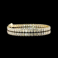14K Yellow Gold Emerald Cut Lab Diamond Tennis Bracelet with Bezel Setting - 7.29 Total Carat Weight (50 Stones, E-F Color, VS Clarity) - Covaloro Fine Jewelry