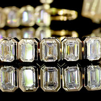 14K Yellow Gold Emerald Cut Lab Diamond Tennis Bracelet with Bezel Setting - 7.29 Total Carat Weight (50 Stones, E-F Color, VS Clarity) - Covaloro Fine Jewelry