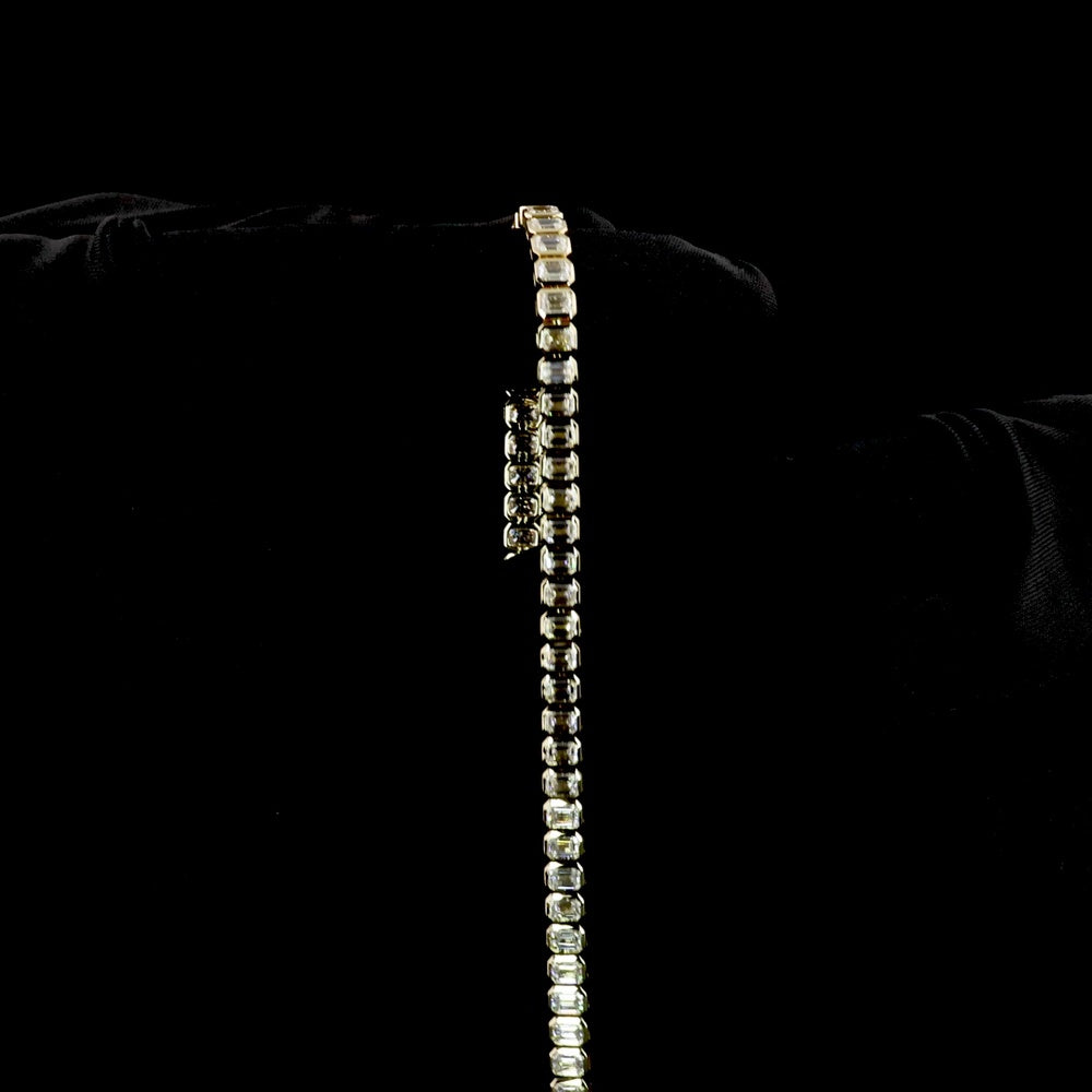 14K Yellow Gold Emerald Cut Lab Diamond Tennis Bracelet with Bezel Setting - 7.29 Total Carat Weight (50 Stones, E-F Color, VS Clarity) - Covaloro Fine Jewelry