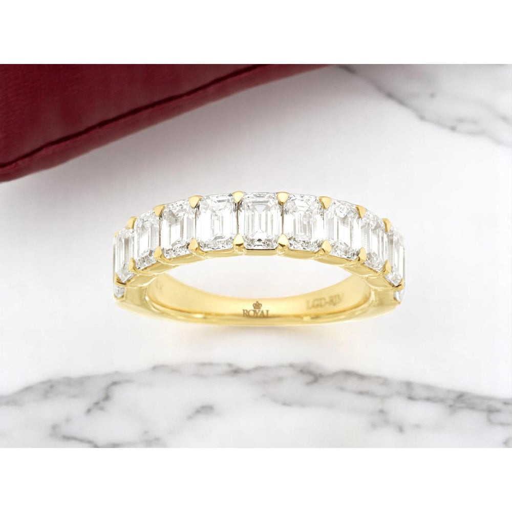 14K Yellow Gold Emerald Cut Lab Grown Diamond Band - 3.50 Carat Total Diamond Weight - Royal Jewelry