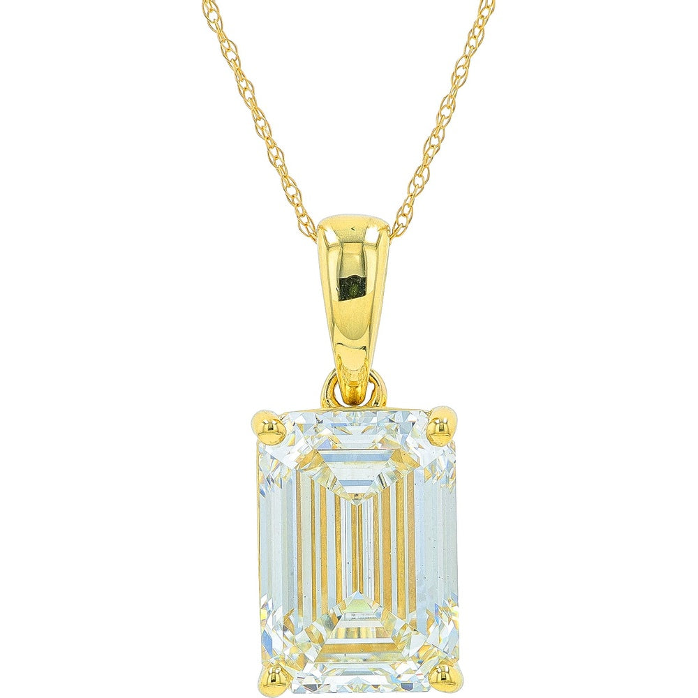 14K Yellow Gold Emerald Cut Lab Grown Diamond Pendant - 7.00 Carat Total Diamond Weight