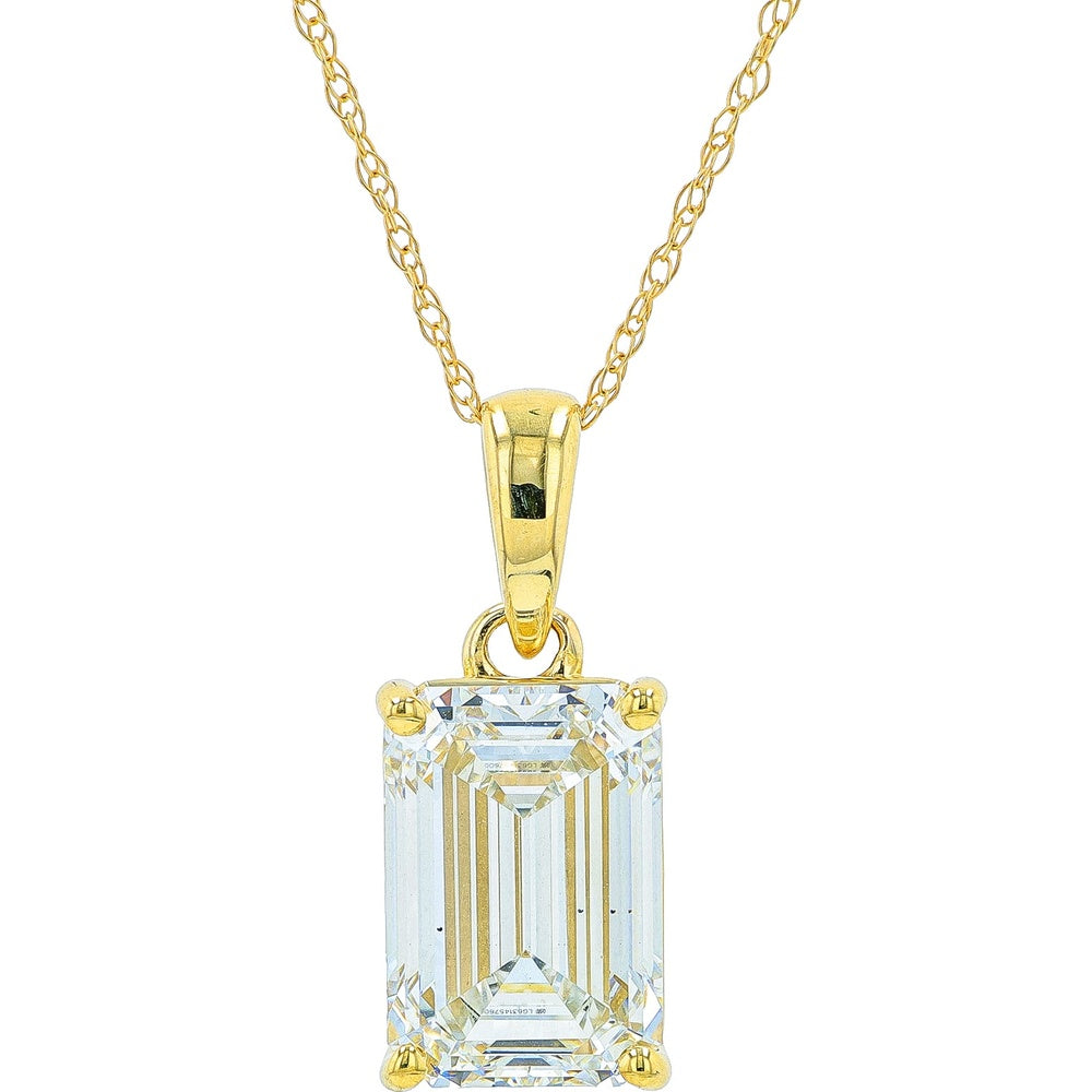14K Yellow Gold Emerald Cut Lab Grown Diamond Pendant with Four-Prong Setting - 2.75 Carat Total Diamond Weight
