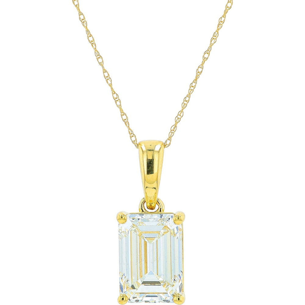 14K Yellow Gold Emerald Cut Lab Grown Diamond Pendant with Four-Prong Setting - 6.75 Carat Total Diamond Weight