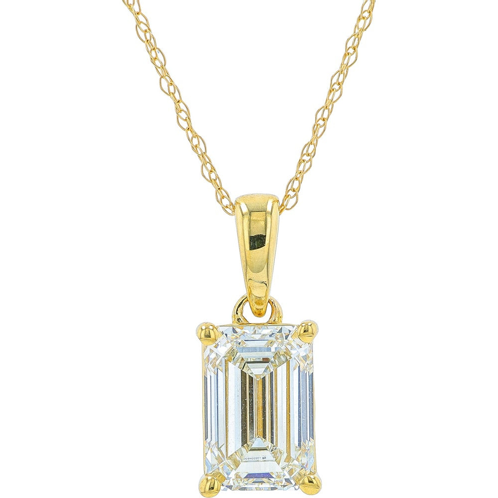14K Yellow Gold Emerald Cut Lab-Grown Diamond Solitaire Pendant - 2.00 Carat Total Diamond Weight