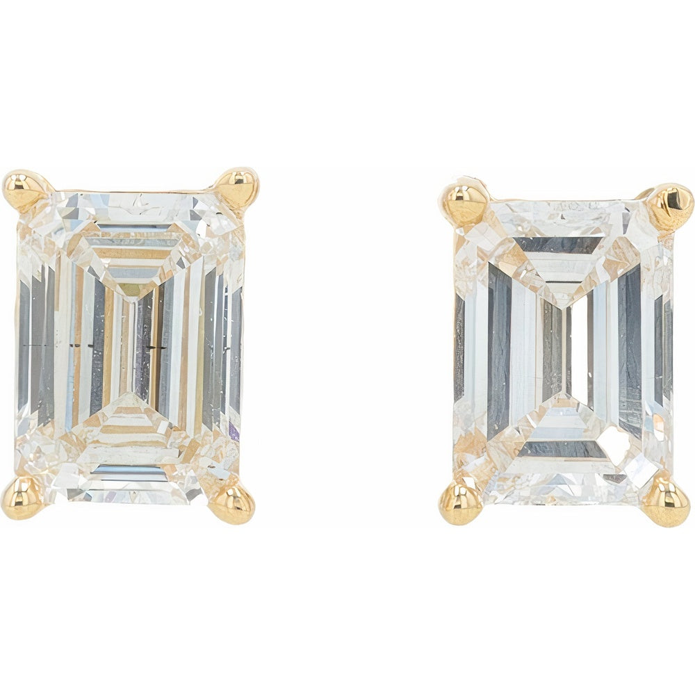 14K Yellow Gold Emerald Cut Lab Grown Diamond Stud Earrings - 1.00 Carat Total Diamond Weight