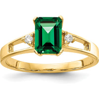 14K Yellow Gold Emerald Cut Mount St. Helens Ring with Round Diamonds - 1 Carat Green Gemstone and 0.02 Carat Total Diamond Weight by Monteluci Fine Jewelry