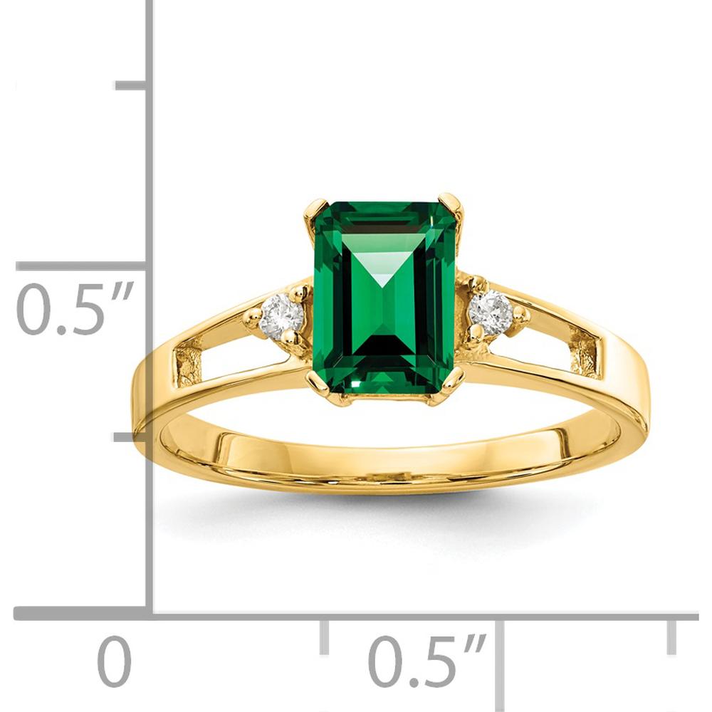 14K Yellow Gold Emerald Cut Mount St. Helens Ring with Round Diamonds - 1 Carat Green Gemstone and 0.02 Carat Total Diamond Weight by Monteluci Fine Jewelry