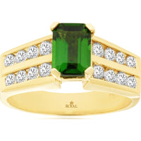 14K Yellow Gold Emerald Cut Russalite and Diamond Ring with Channel Set Round Diamonds - 1.00 Carat Russalite and 0.70 Carat Total Diamond Weight - Royal Jewelry