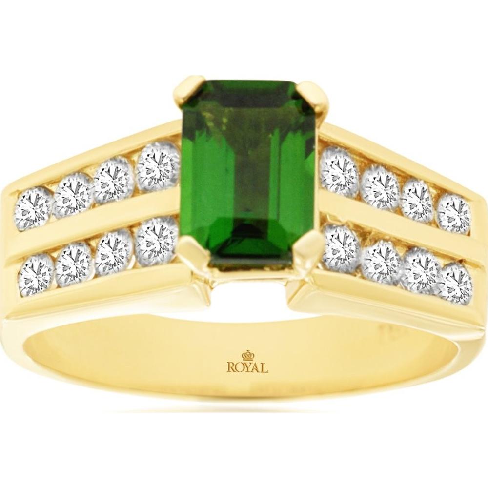 14K Yellow Gold Emerald Cut Russalite and Diamond Ring with Channel Set Round Diamonds - 1.00 Carat Russalite and 0.70 Carat Total Diamond Weight - Royal Jewelry