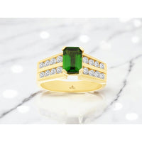 14K Yellow Gold Emerald Cut Russalite and Diamond Ring with Channel Set Round Diamonds - 1.00 Carat Russalite and 0.70 Carat Total Diamond Weight - Royal Jewelry