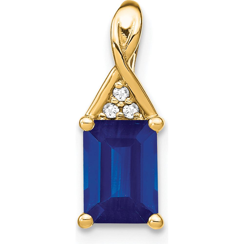14K Yellow Gold Emerald-Cut Sapphire and Diamond Pendant with 1 Carat Sapphire and 0.006 Carat Total Diamond Weight by Lumare Gioia