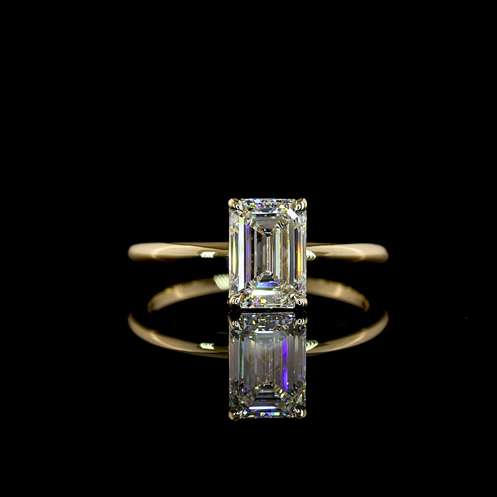 14K Yellow Gold Emerald Cut Solitaire Ring with 1.56 Carat Lab Grown Diamond - IGI Certified E-F VVS2 - Covaloro Fine Jewelry