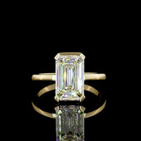 14K Yellow Gold Emerald Cut Solitaire Ring with Half Bezel Setting and 3.55 Carat Lab Diamond (E-F Color, VS1 Clarity) - Covaloro Fine Jewelry