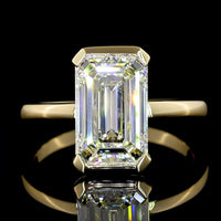 14K Yellow Gold Emerald Cut Solitaire Ring with Half Bezel Setting and 3.55 Carat Lab Diamond (E-F Color, VS1 Clarity) - Covaloro Fine Jewelry