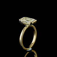 14K Yellow Gold Emerald Cut Solitaire Ring with Half Bezel Setting and 3.55 Carat Lab Diamond (E-F Color, VS1 Clarity) - Covaloro Fine Jewelry