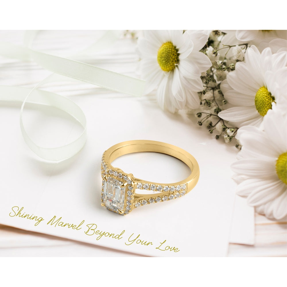 14K Yellow Gold Emerald Cut Split Shank Ring with Lab Diamonds - 1.85 Carat Total Diamond Weight - Covaloro Fine Jewelry
