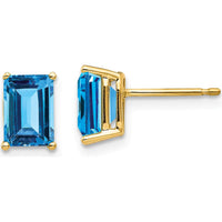 14K Yellow Gold Emerald Cut Swiss Blue Topaz Earrings - 1.3 Carat Total Gemstone Weight by Monteluci Fine Jewelry