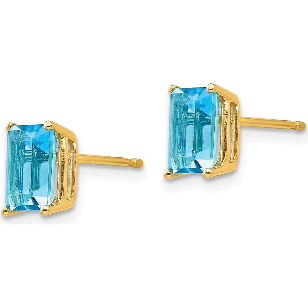 14K Yellow Gold Emerald Cut Swiss Blue Topaz Earrings - 1.3 Carat Total Gemstone Weight by Monteluci Fine Jewelry