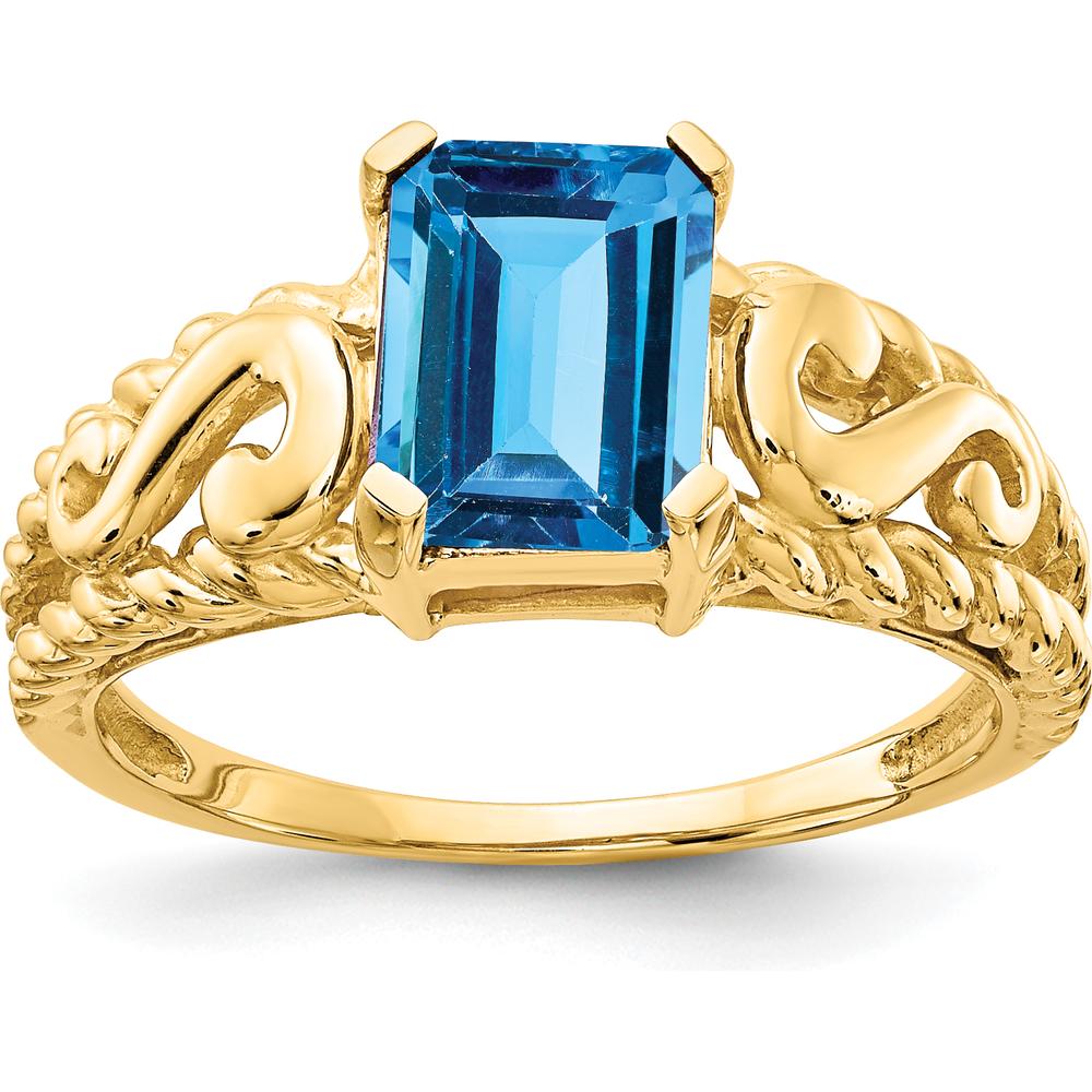 14K Yellow Gold Emerald Cut Swiss Blue Topaz Ring - 1.95 Carat Total Gemstone Weight by Monteluci Fine Jewelry