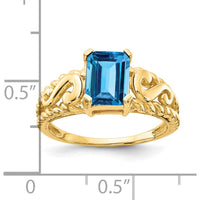 14K Yellow Gold Emerald Cut Swiss Blue Topaz Ring - 1.95 Carat Total Gemstone Weight by Monteluci Fine Jewelry