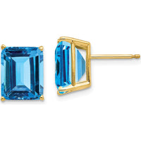 14K Yellow Gold Emerald Cut Swiss Blue Topaz Stud Earrings - 4.00 Carat Total Gem Weight by Monteluci Fine Jewelry