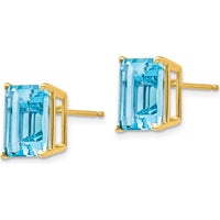 14K Yellow Gold Emerald Cut Swiss Blue Topaz Stud Earrings - 4.00 Carat Total Gem Weight by Monteluci Fine Jewelry
