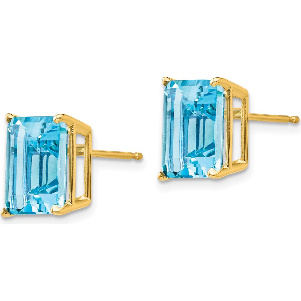14K Yellow Gold Emerald Cut Swiss Blue Topaz Stud Earrings - 4.00 Carat Total Gem Weight by Monteluci Fine Jewelry