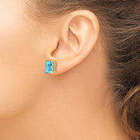 14K Yellow Gold Emerald Cut Swiss Blue Topaz Stud Earrings - 4.00 Carat Total Gem Weight by Monteluci Fine Jewelry
