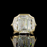 14K Yellow Gold Emerald Cut Three Stone Ring with 7.05 Carat Lab Diamond Center and Cadillac Cut Side Stones - 9.9 Carat Total Diamond Weight - Covaloro Fine Jewelry