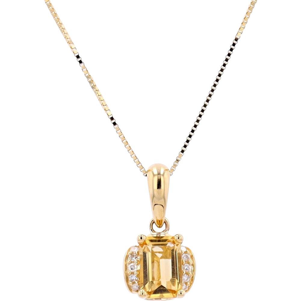 14K Yellow Gold Emerald-Cut Yellow Sapphire Pendant with Diamond Accents - 0.03 Carats Total Diamond Weight